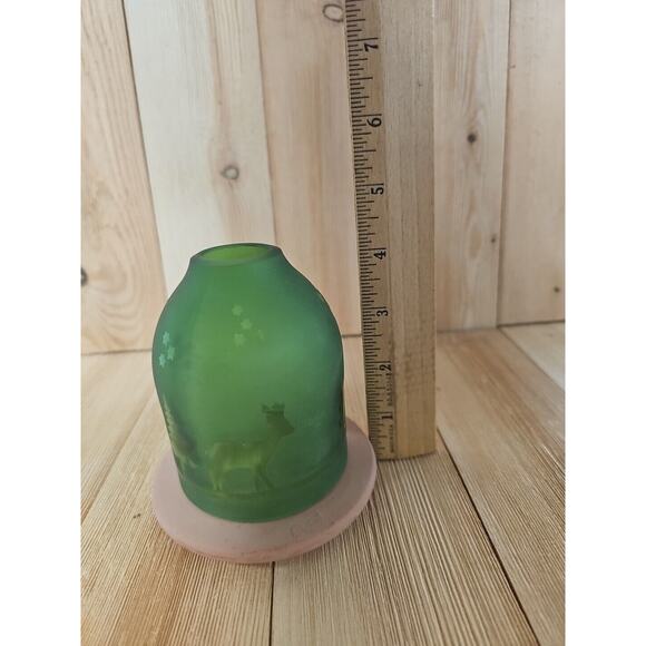 Winter Green Deer Tealight Candle On Clay Base Sustainable Recycled Glass - Picture 4 of 8